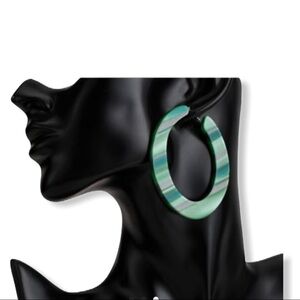 Lucite Acrylic Green Large Flat Hoop Earri…
